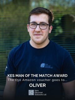 🏆 Votes are in for the KES Man of the Match Award.
The winner of the £50 Amazon voucher for April 2026 is... Oliver VC for detailed Electrical certificates, good standard of work at RAF and initiative with fault finding at MET.

Well done, Olly.
Other Votes this month went to Freddie, Connor, George and Henri. 👏

#KentElectricalSolutions